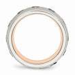 Stainless Steel Polished Rose IP CZ Half Round Ring