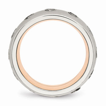 Stainless Steel Polished Rose IP CZ Half Round Ring