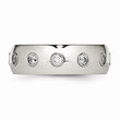 Stainless Steel Polished Rose IP CZ Half Round Ring