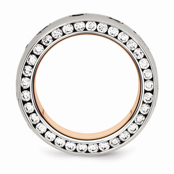 Stainless Steel Polished Rose IP Plated CZ Inlay Ring