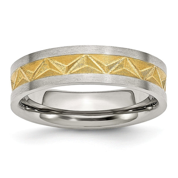 Stainless Steel Grooved Yellow IP-plated Ladies 6mm Brushed Band