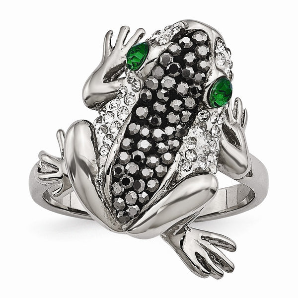 Stainless Steel Polished with Crystal Frog Ring
