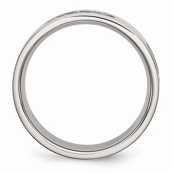 Stainless Steel Black Rubber 7mm Ridged Edge Brushed Band