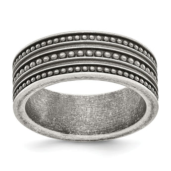 Stainless Steel Antiqued Gun Metal IP-plated Beaded Band