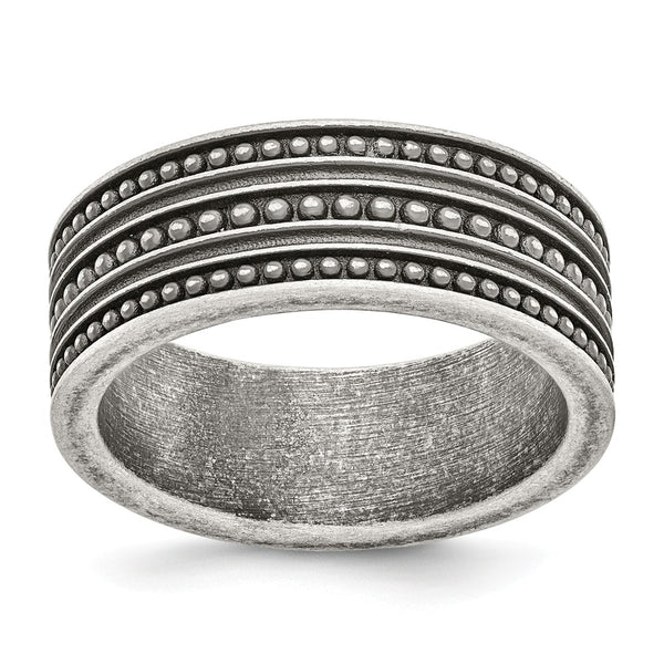 Stainless Steel Antiqued Gun Metal IP-plated Beaded Band