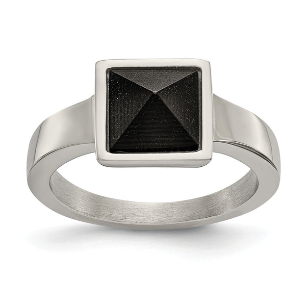 Stainless Steel Polished with Solid Black Carbon Fiber Geometric Ring