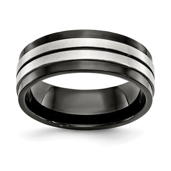 Stainless Steel Brushed and Polished Black IP-plated 8mm Band