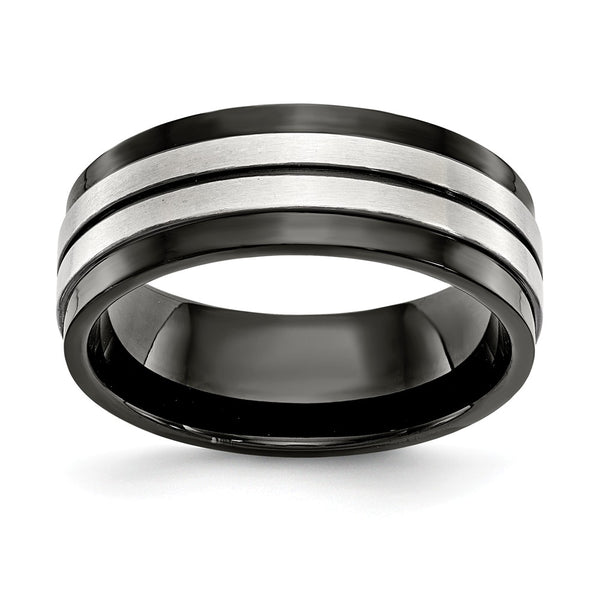 Stainless Steel Brushed and Polished Black IP-plated 8mm Band