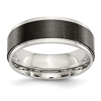 Stainless Steel Polished w/ Black IP-plated Brushed Center 8mm Band