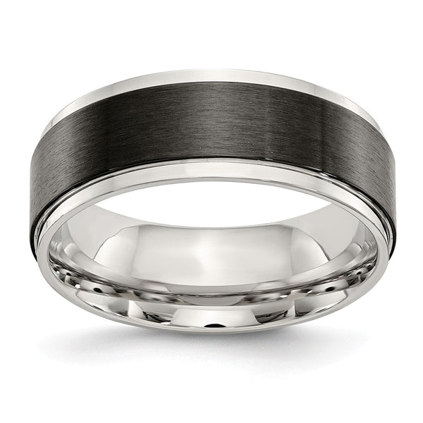 Stainless Steel Polished w/ Black IP-plated Brushed Center 8mm Band