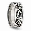 Stainless Steel Fancy Design Antiqued 8mm Ridged Edge Band
