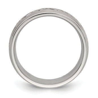 Stainless Steel Scroll Design Brushed & Polished 8mm Ridged Edge Band
