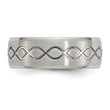 Stainless Steel Scroll Design Brushed & Polished 8mm Ridged Edge Band