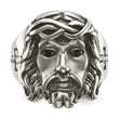 Stainless Steel Antiqued and Polished w/Black & White Crystal Jesus Ring