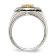 Stainless Steel w/14k Accent Antiqued & Polished Cross on Shield Ring