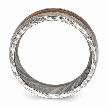 Damascus Steel Polished with Wood Inlay 8mm Band