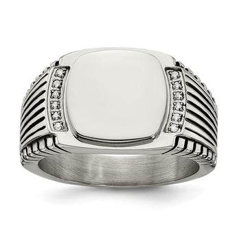 Stainless Steel Polished with CZ Signet Ring