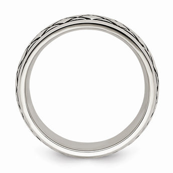 Stainless Steel Polished and Antiqued Checkered Pattern 8mm Band