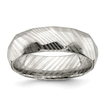 Damascus Steel Polished Faceted 7mm Band