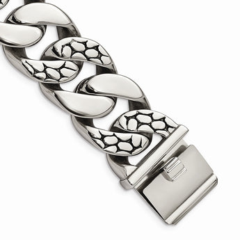 Stainless Steel Polished & Antiqued Ovals 9in Bracelet