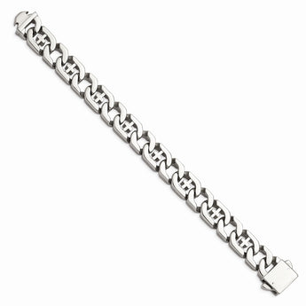 Stainless Steel Polished Link w/Crosses 8.5in Bracelet