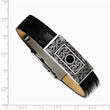Stainless Steel Black Leather w/Decorative Accent 7.5in Bracelet