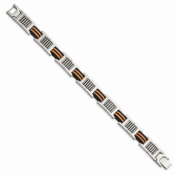 Stainless Steel Orange and Black Rubber Polished Bracelet