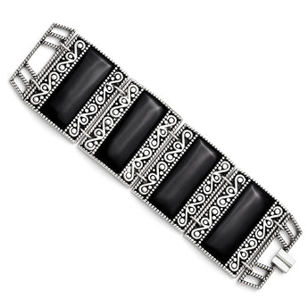 Stainless Steel Black Onyx Antiqued Bracelet