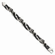 Stainless Steel Polished Skulls/Roses Black Leather Bracelet