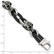 Stainless Steel Polished Skulls/Roses Black Leather Bracelet