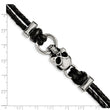 Stainless Steel Antiqued Skull with Crosses Leather Bracelet