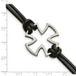 Stainless Steel Polished Cross Black Leather Bracelet
