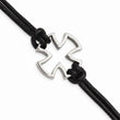 Stainless Steel Polished Cross Black Leather Bracelet