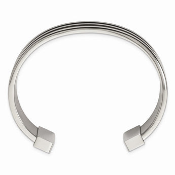 Stainless Steel Polished Black Carbon Fiber Inlay Cuff Bangle