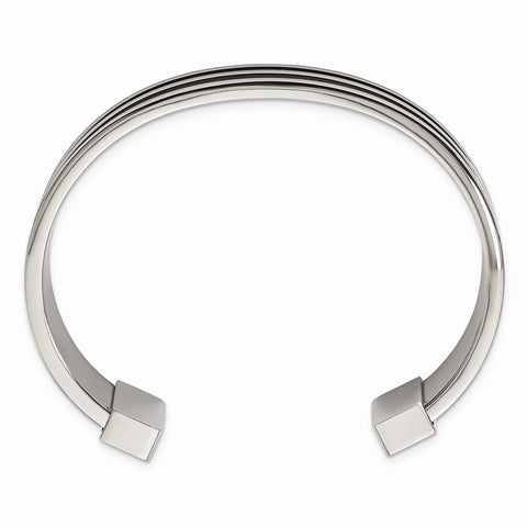 Stainless Steel Polished Black Carbon Fiber Inlay Cuff Bangle