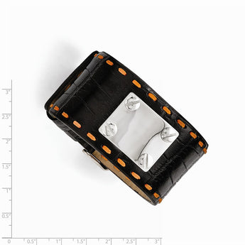 Stainless Steel Black Leather Orange Stitch Buckle ID Bracelet