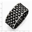 Stainless Steel Polished Woven Black Leather Bracelet