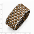 Stainless Steel Polished Woven Brown Leather Bracelet