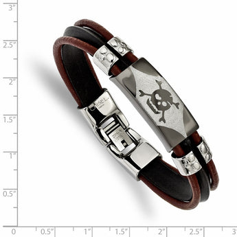 Stainless Steel Polished Skull faux Leather &Silocone Cord Brace