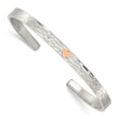 Stainless Steel Polished Rose IP-plated Hammered Heart Cuff Bangle