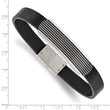 Stainless Steel Polished Genuine Leather Enameled 8.5 inch Bracelet