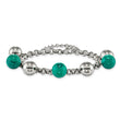 Stainless Steel Polished w/Imit.Turquoise Beads w/2in ext. 7in Bracelet