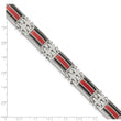Stainless Steel Polished Black Carbon Fiber/Red Fiber Glass Inlay Bracelet