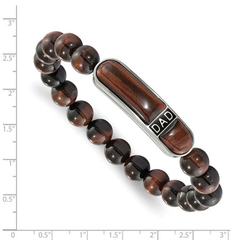 Stainless Steel Polished Enameled Tiger's Eye Beaded DAD Stretch Bracelet