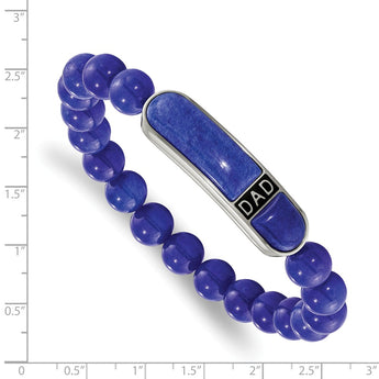 Stainless Steel Polished Enameled Lapis Beaded Dad Stretch Bracelet