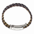 Stainless Steel Brushed Brown Leather Bracelet