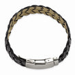 Stainless Steel Polished Black Leather Buckle Bracelet