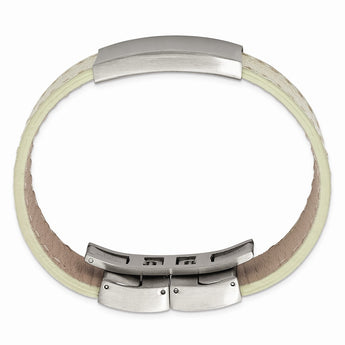 Stainless Steel Brushed White Leather ID Bracelet