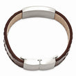 Stainless Steel Brushed Dark Brown Leather ID Bracelet
