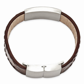 Stainless Steel Brushed Dark Brown Leather ID Bracelet